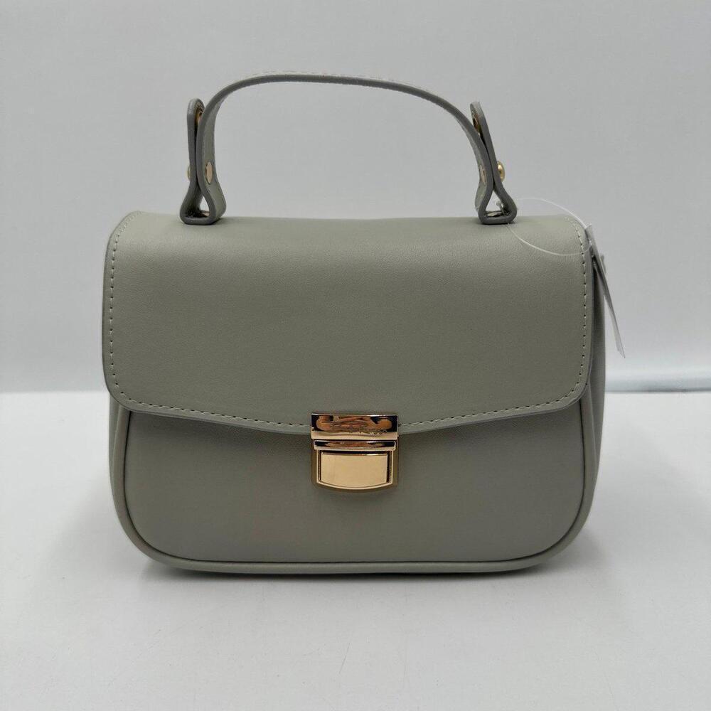 Bella Russo Grey Faux Leather Top Handle Satchel Bag Gold Hardware NEW